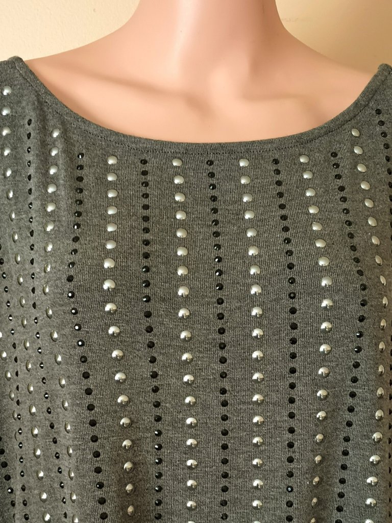 Vocal Gray Studded Rhinestone Sweater Xl Women's Scoop Back Long Sleeve